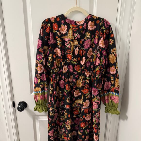 &merci Small Smocked Long Sleeve Floral Midi Tiered Dress - Picture 4 of 10